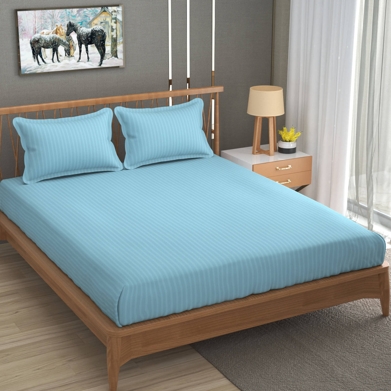 Homefab India Cotton Double Bedsheet ( Light Blue ) Homefab India Cotton Double Bedsheet ( Light Blue )