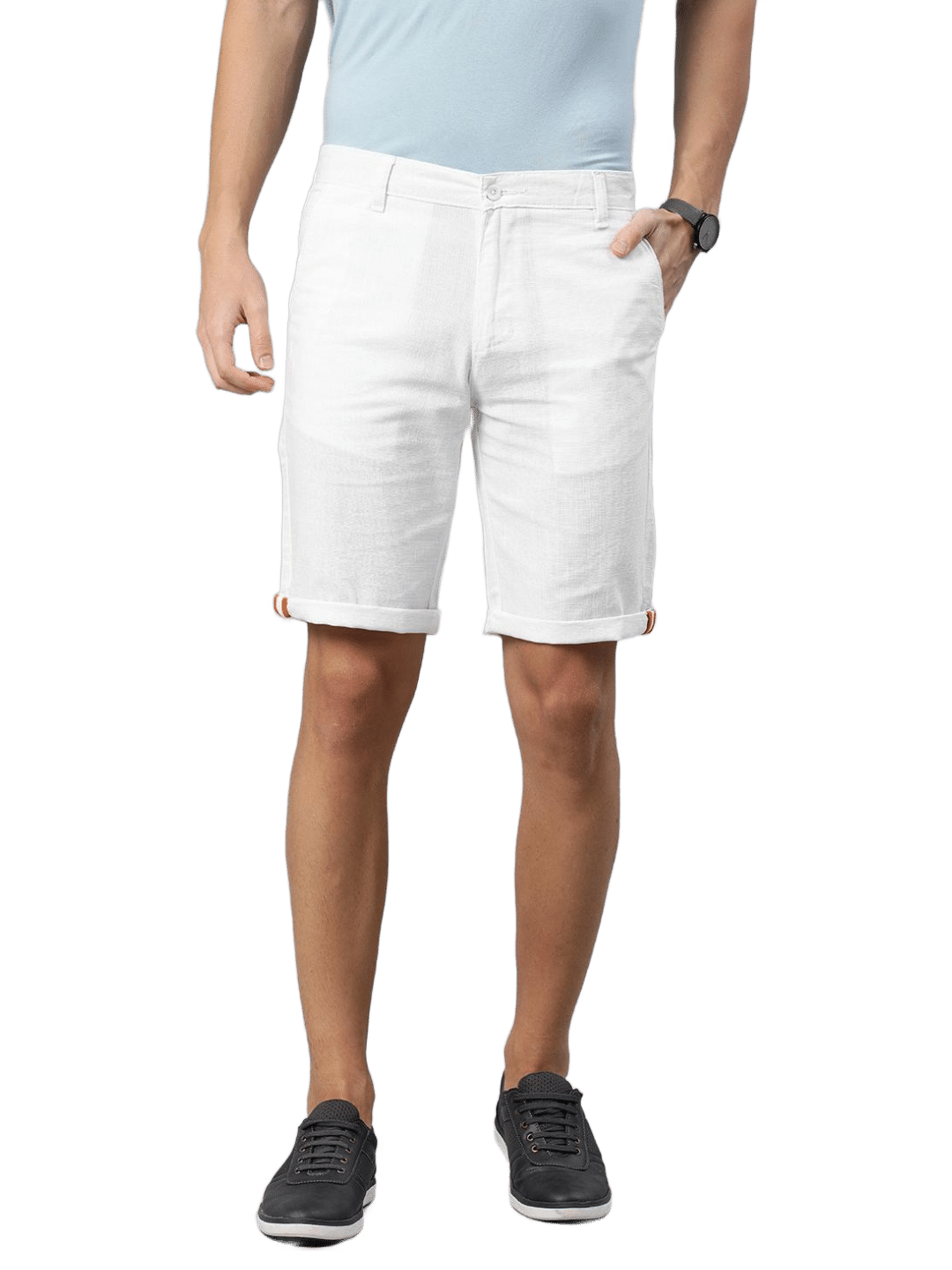     			IVOC Men White Solid Slim Fit Regular Shorts