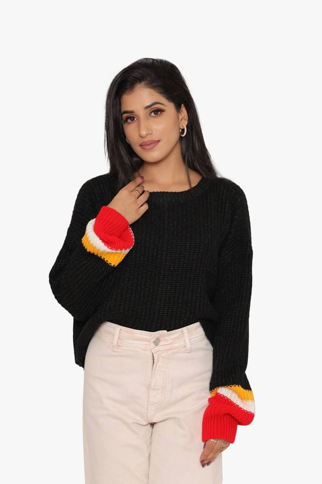 KASMA Cotton Blend Black Pullovers - KASMA Cotton Blend Black Pullovers -