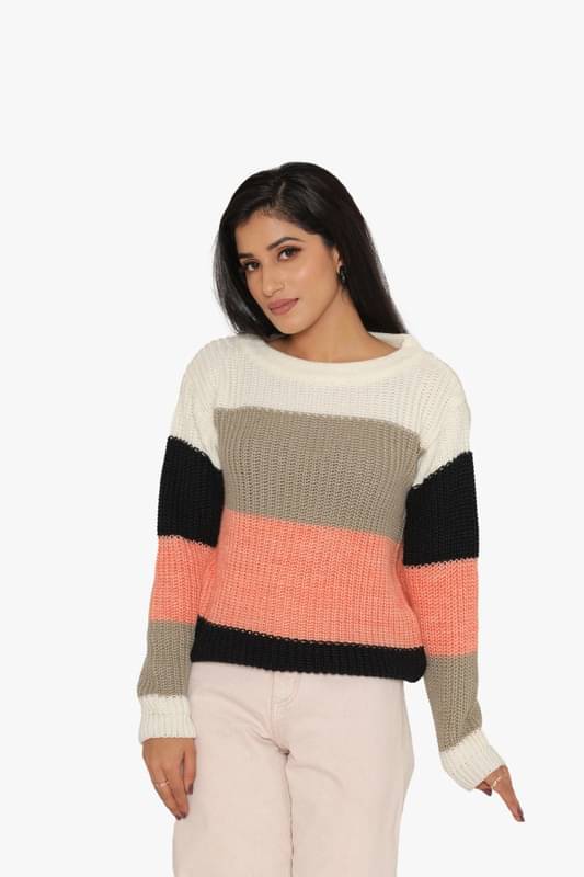     			KASMA Women Cotton Blend Round Neck Pullover ( Multicolor )