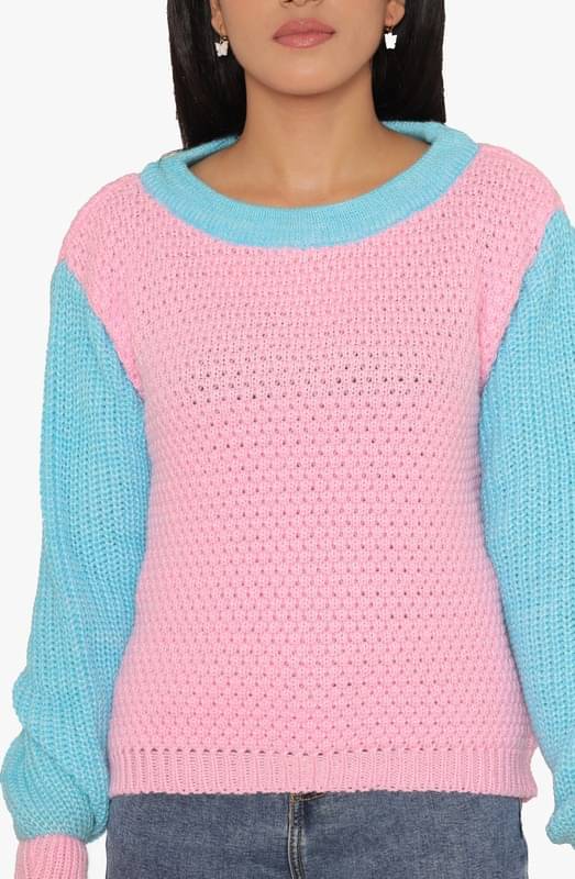 KASMA Women Cotton Blend Round Neck Pullover ( Pink ) KASMA Women Cotton Blend Round Neck Pullover ( Pink )