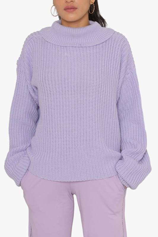 KASMA Women Cotton Blend High Neck Pullover ( Purple )     			KASMA Women Cotton Blend High Neck Pullover ( Purple )