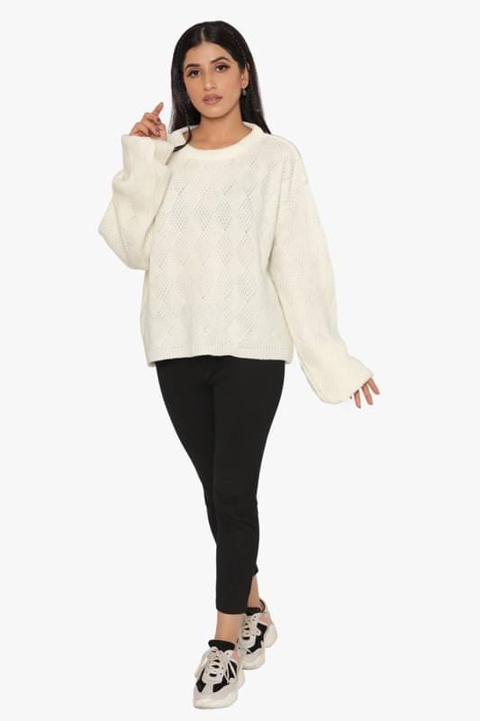 KASMA Cotton Blend White Pullovers - KASMA Cotton Blend White Pullovers -