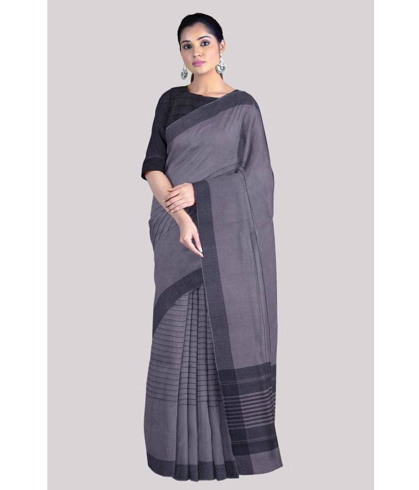     			KSR HANDLOOM PVT LTD Cotton Striped Saree With Unstitched Blouse Piece ( Blue )