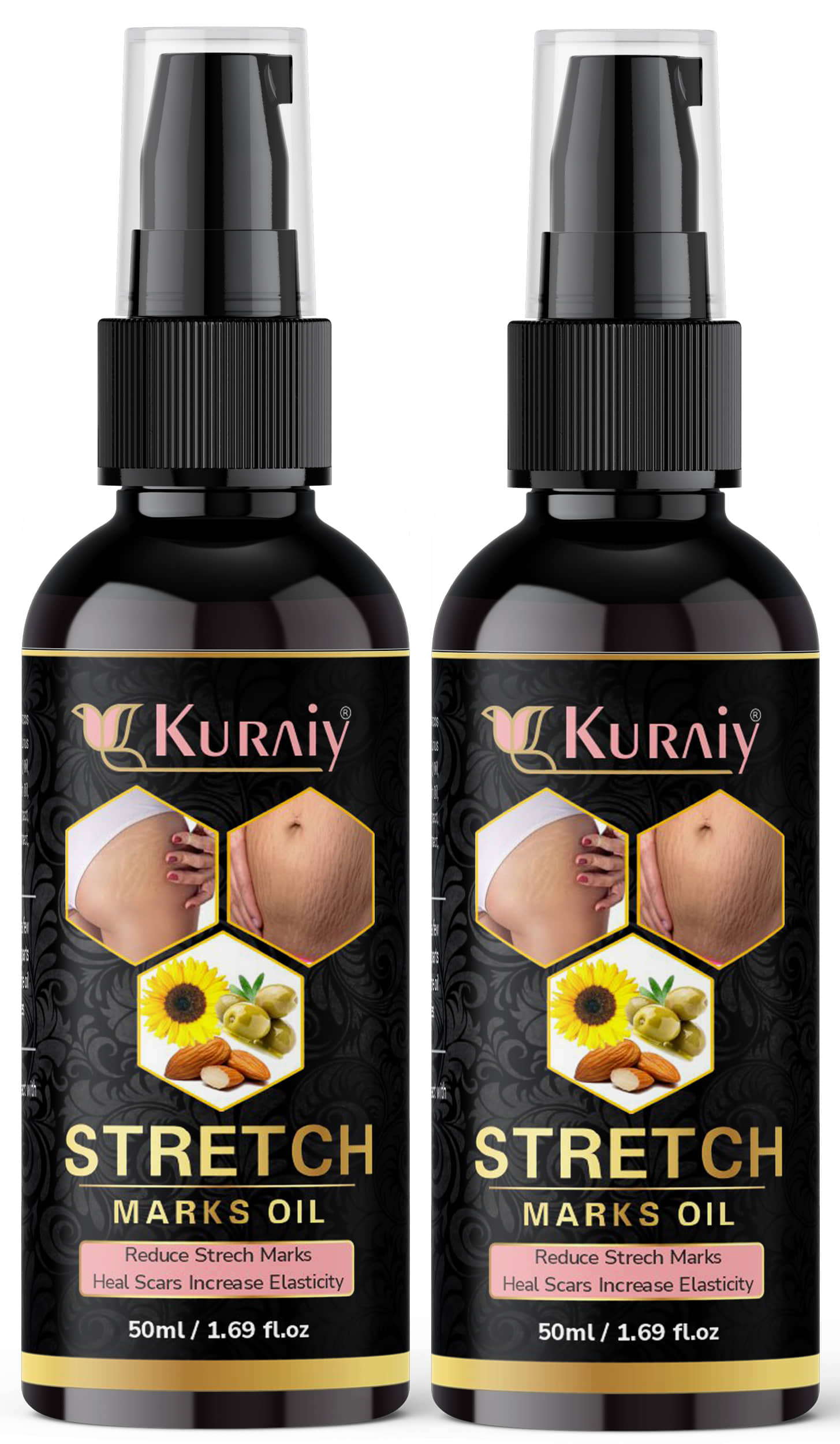 Kuraiy Natural Stretch Oil with Coconut, Olive & Jojoba Oils, For Scars & Stretchmark Oil