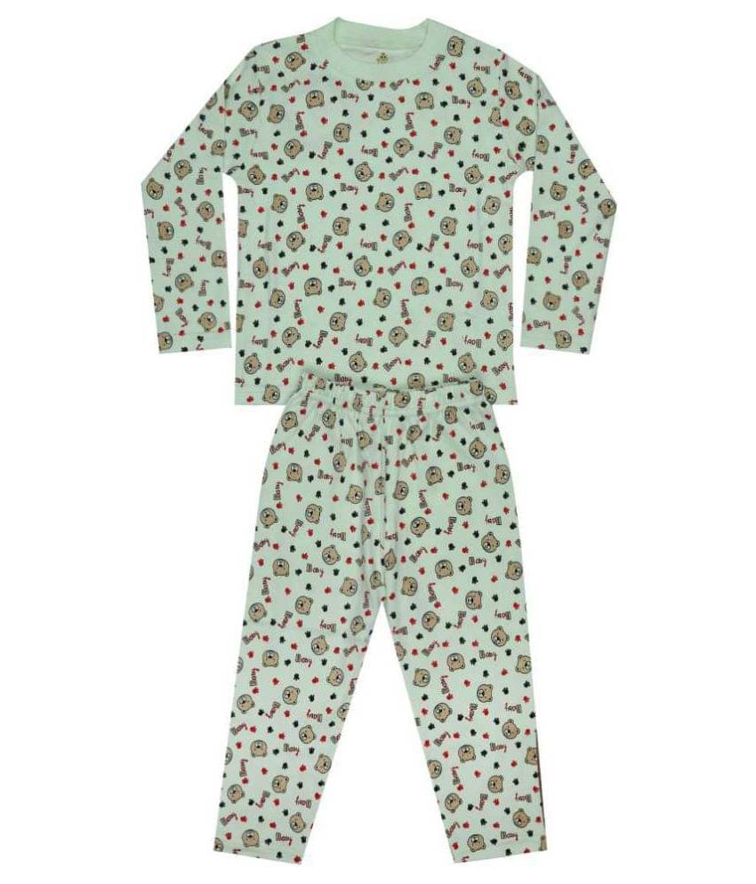     			KABOOS Pack of 1 Boys 100% Cotton Nightsuit Set ( Lime Green )
