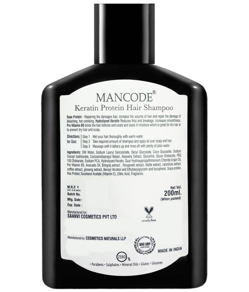 Mancode Keratin Shampoo For Men , Cleansing Soft Smooth Shiny Hair Damage Repair, 200ml (Pack of 1) Mancode Keratin Shampoo For Men , Cleansing Soft Smooth Shiny Hair Damage Repair, 200ml (Pack of 1)