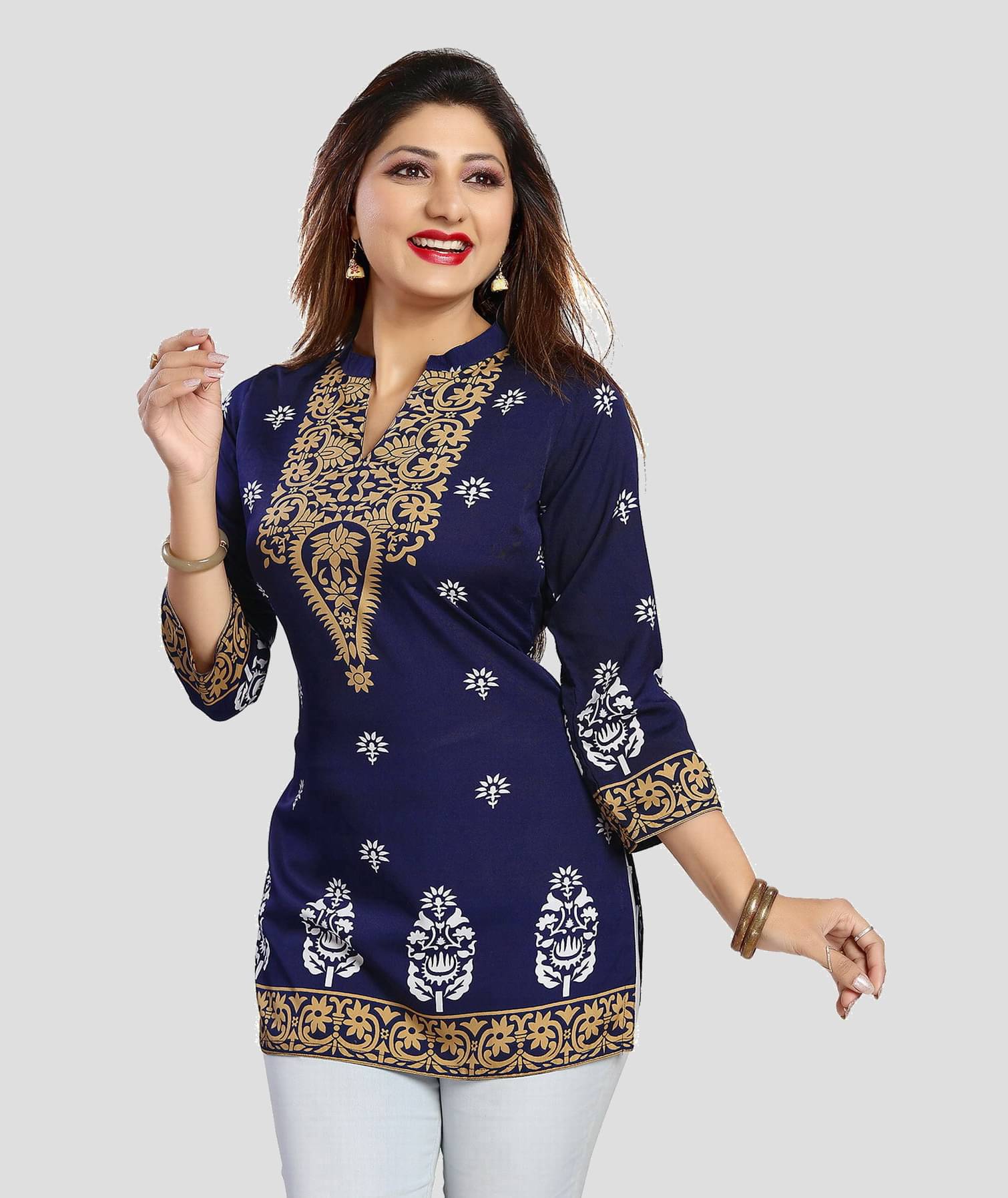     			Meher Impex - Blue Crepe Women's Tunic ( Pack of 1 )