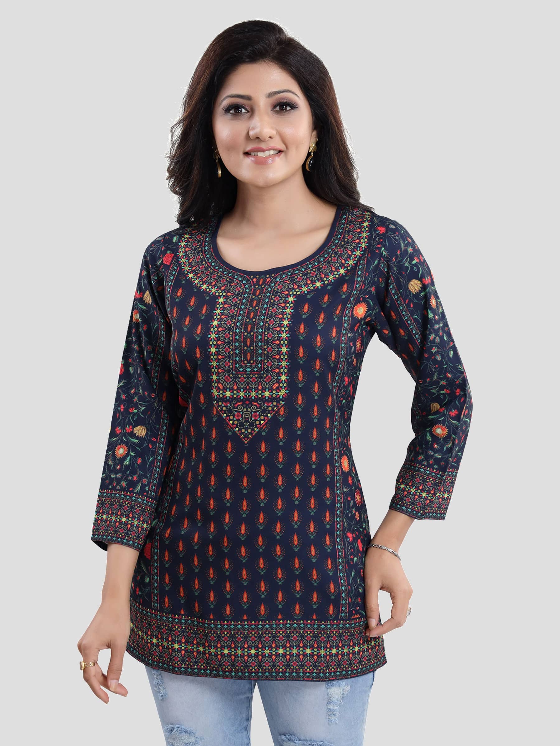 Meher Impex - Blue Crepe Women's Tunic ( Pack of 1 )