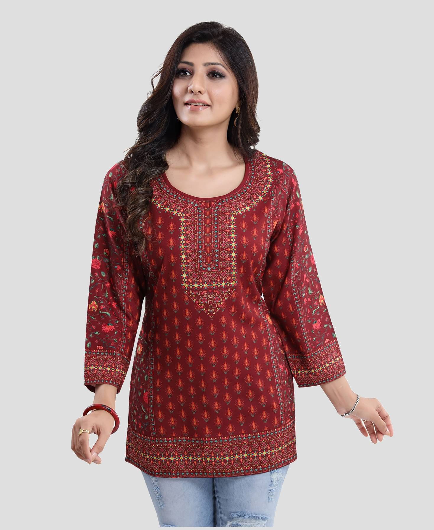 Meher Impex - Maroon Crepe Women's Tunic ( Pack of 1 ) Meher Impex - Maroon Crepe Women's Tunic ( Pack of 1 )