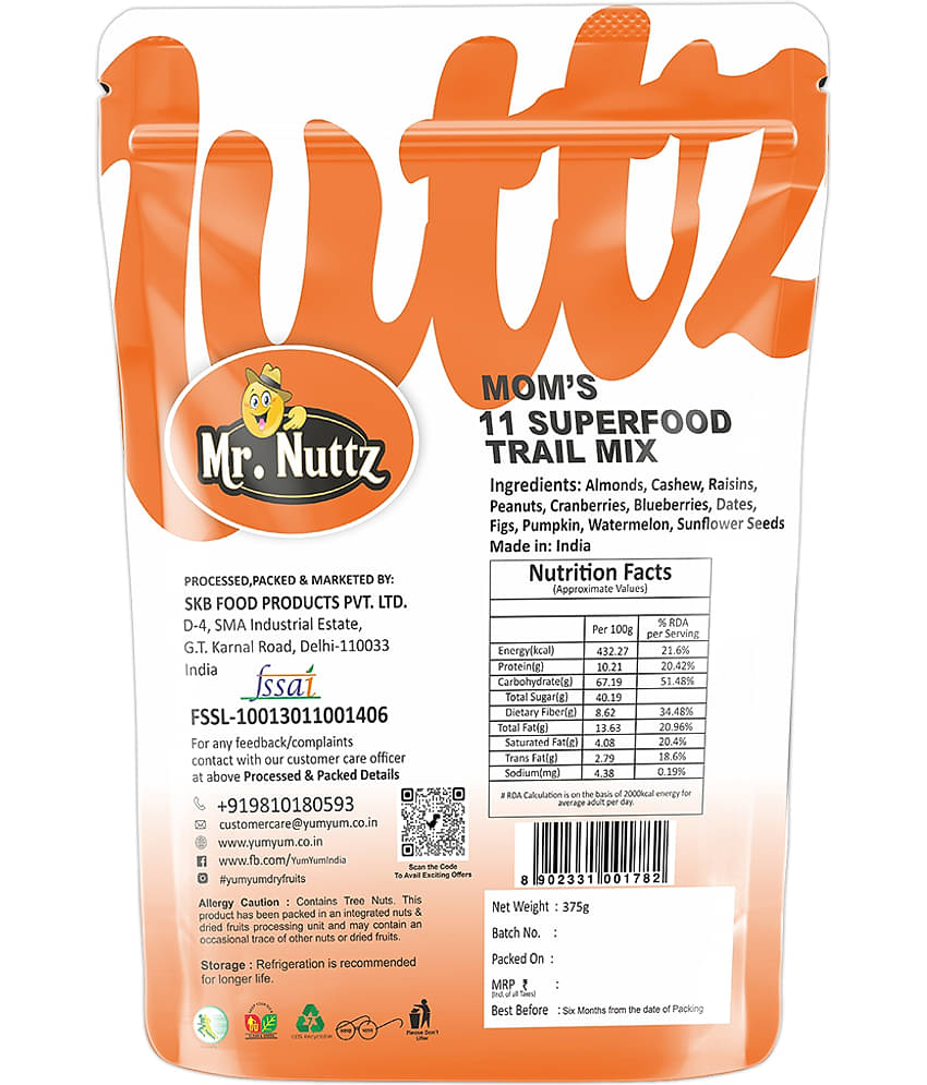 Mr. Nuttz MOM'S 11 Nutrition Food Trail Mix - Fresh & Healthy Dry Fruits, Seeds & Nuts 375 g