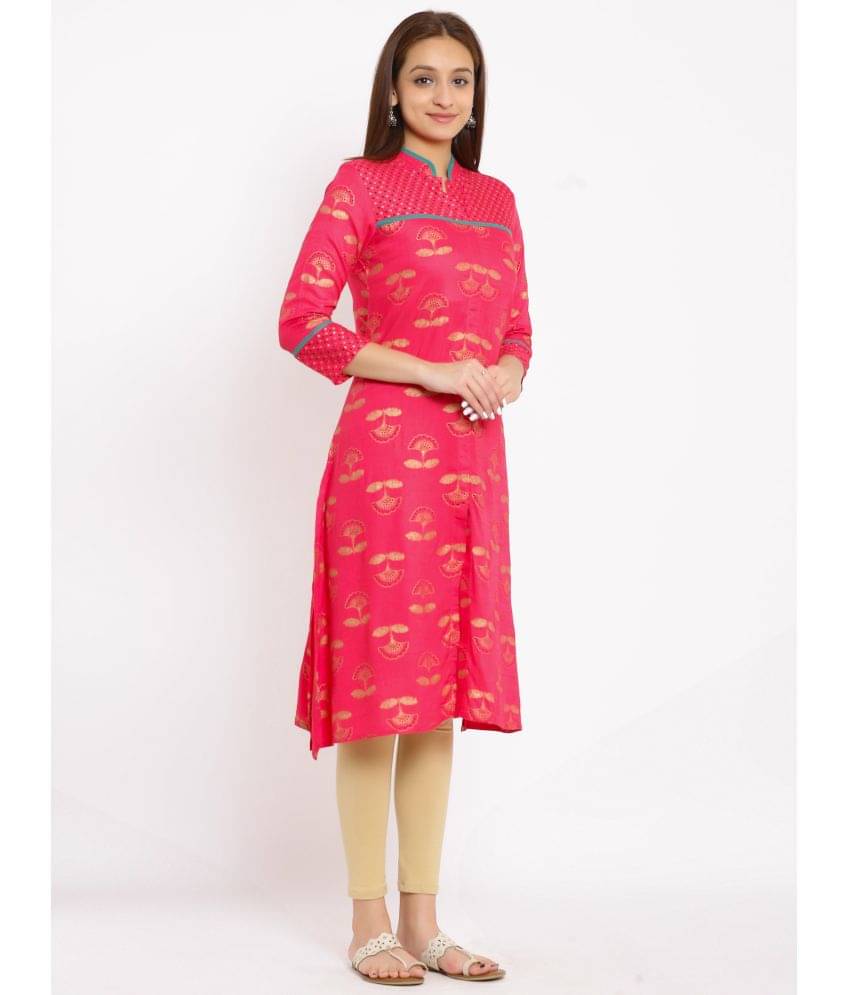 NeshamaKurti - Pink Rayon Women's Front Slit Kurti ( Pack of 1 ) NeshamaKurti - Pink Rayon Women's Front Slit Kurti ( Pack of 1 )