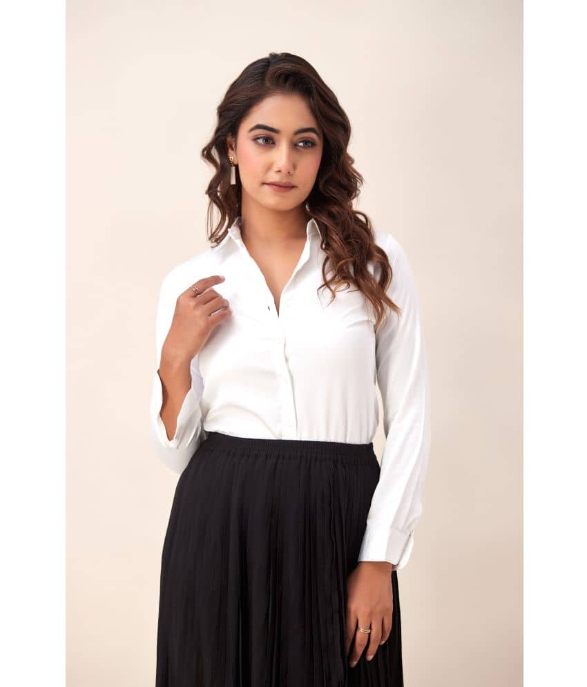 NeshamaKurti Women Solid Satin Shirt ( White )