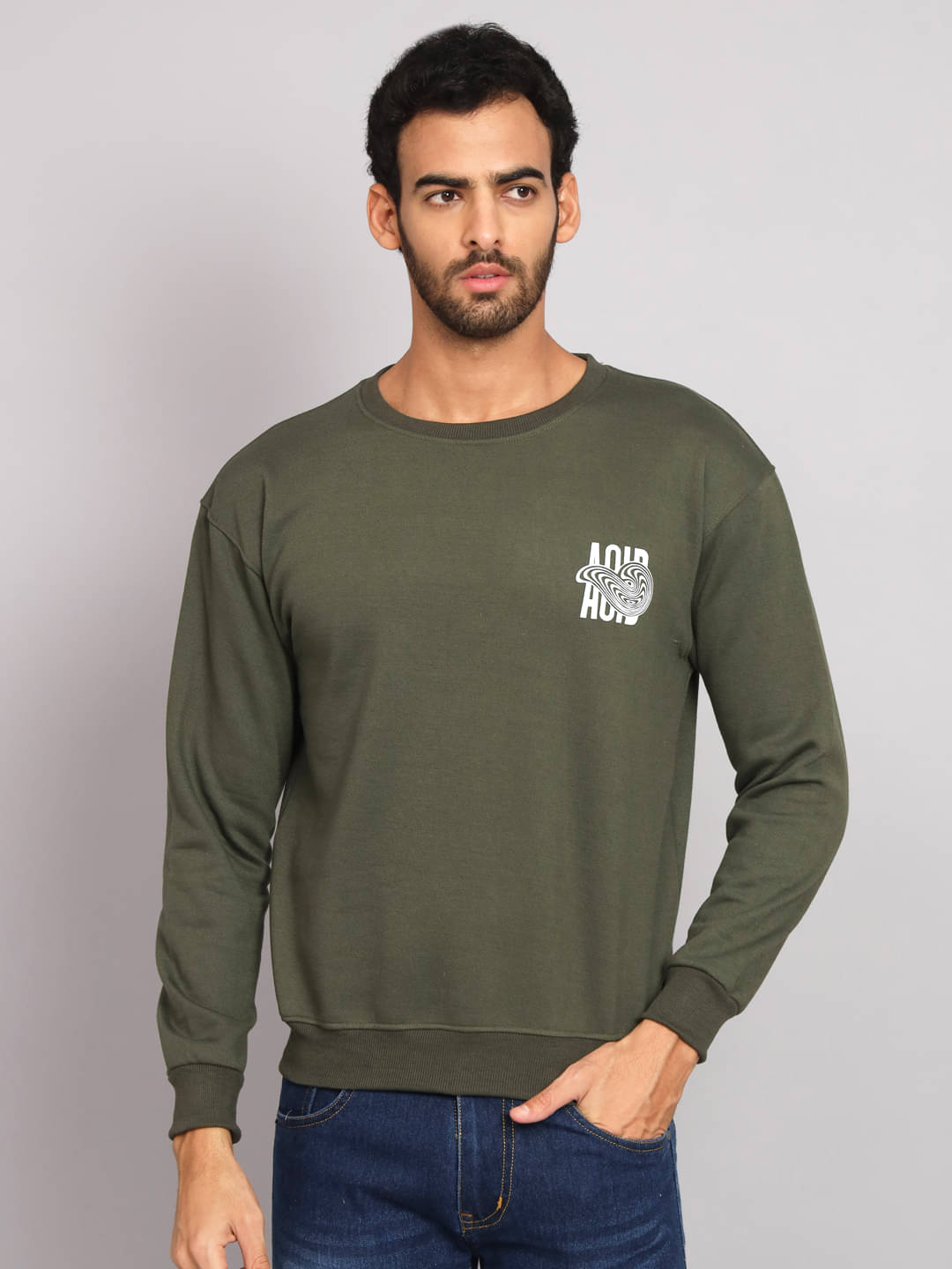     			OBAAN - Olive Cotton Blend Regular Fit Men's Sweatshirt ( Pack of 1 )