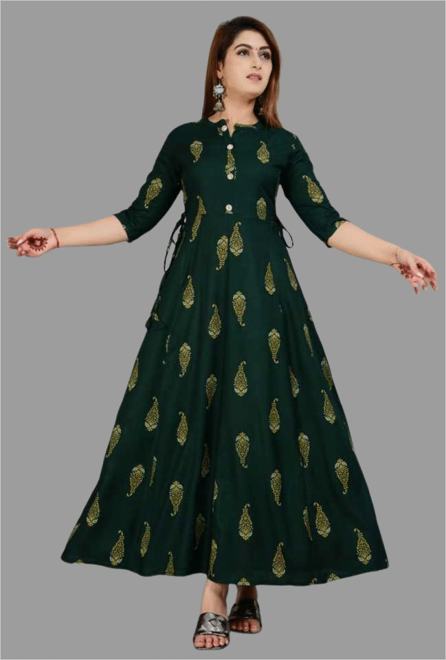 SIPET - Green Rayon Women's Anarkali Kurti ( Pack of 1 ) SIPET - Green Rayon Women's Anarkali Kurti ( Pack of 1 )