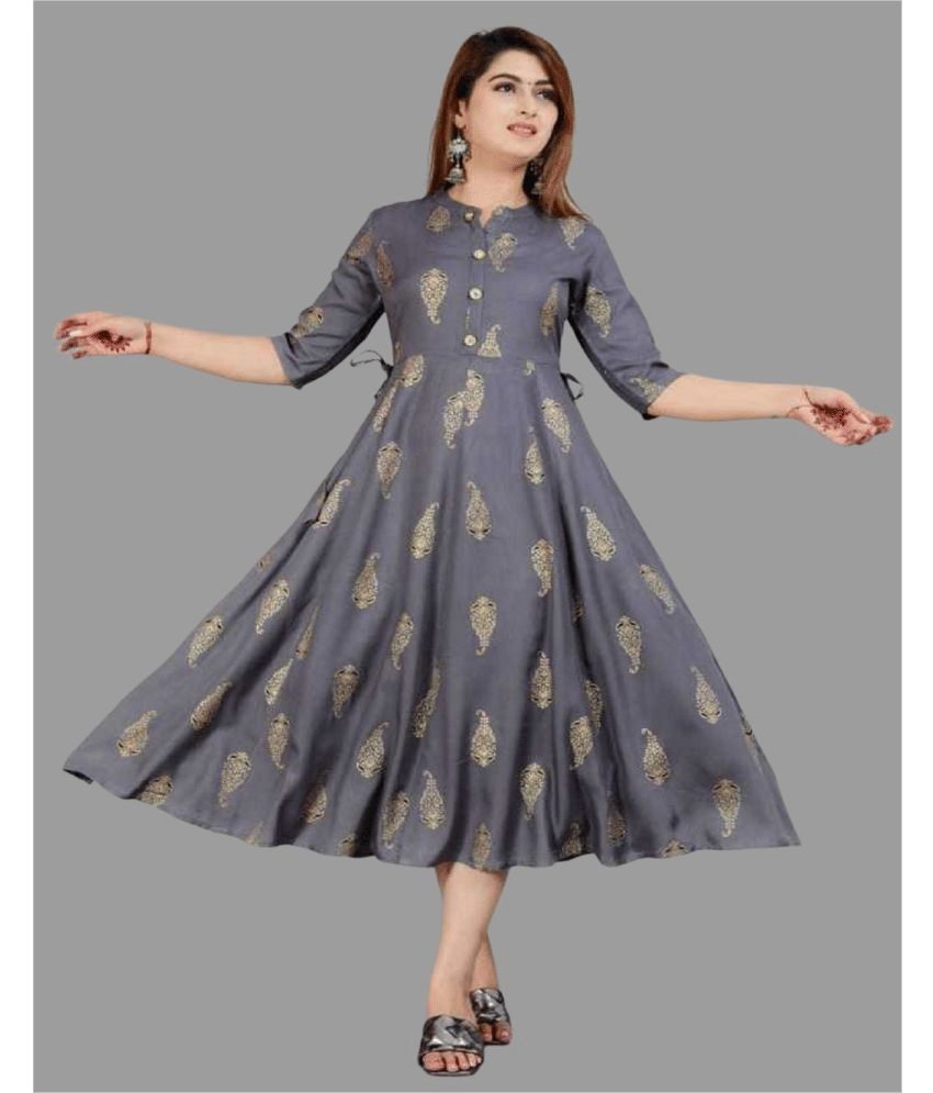     			SIPET - Grey Rayon Women's Anarkali Kurti ( Pack of 1 )
