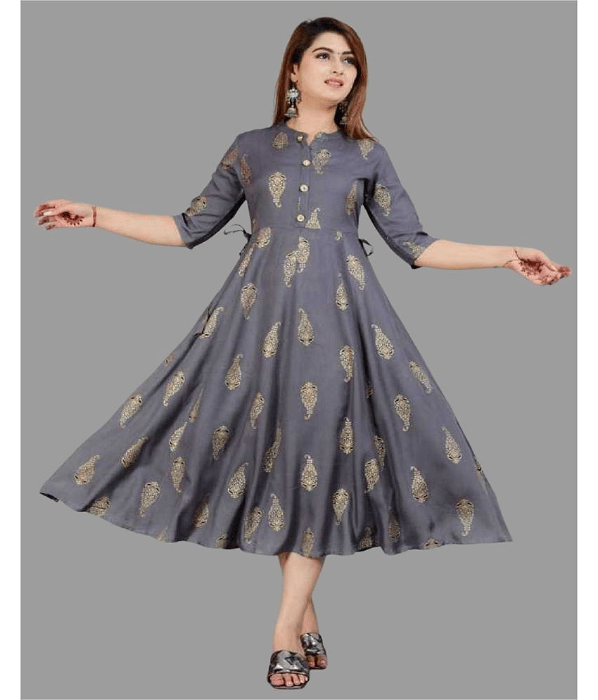 SIPET - Grey Rayon Women's Anarkali Kurti ( Pack of 1 ) - Kurtis, Tunics | Buy online on ZillyBuy