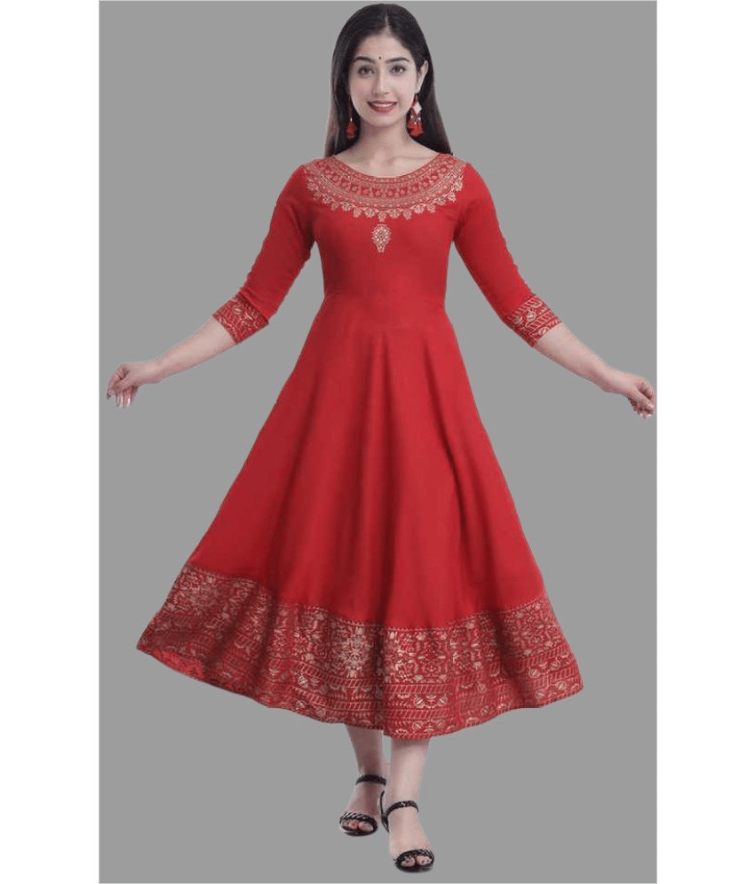 SIPET - Red Rayon Women's Anarkali Kurti ( Pack of 1 ) SIPET - Red Rayon Women's Anarkali Kurti ( Pack of 1 )