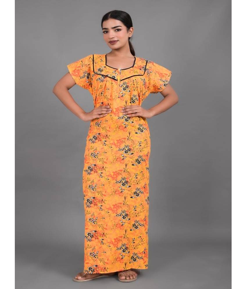 Apratim - Yellow Cotton Women's Nightwear Nighty & Night Gowns ( Pack of 1 ) Apratim - Yellow Cotton Women's Nightwear Nighty & Night Gowns ( Pack of 1 )