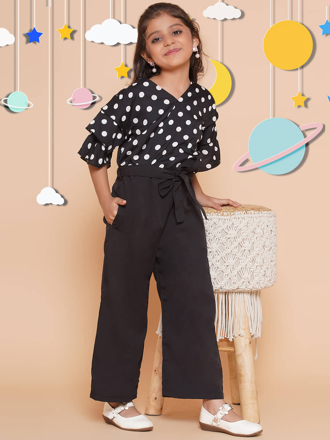 Arshia Fashions Girls Crepe Jumpsuit ( Pack of 1 , Black )
