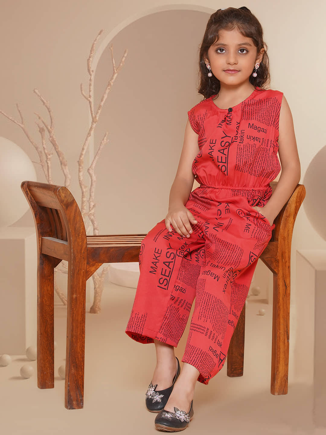 Arshia Fashions Girls Crepe Jumpsuit ( Pack of 1 , Orange )