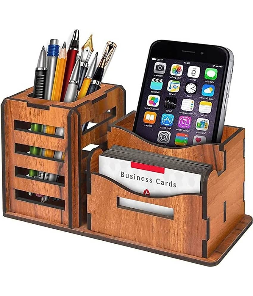 BIG BOSS ENTERPRISES 3 in 1 Pen Stand with Visiting Card & Mobile Holder Multipurpose Wooden Desk Organizer Pen and Pencil Stand for Office Table with Business Card Holder Box and Mobile Stand - Stationery | Buy online on ZillyBuy