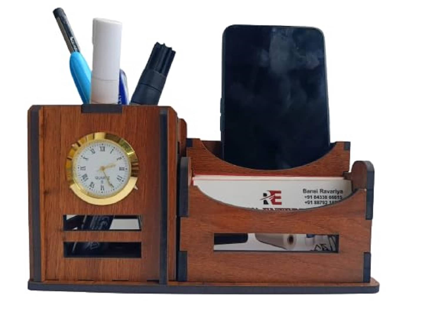 BIG BOSS ENTERPRISES 3 in 1 Pen Stand with Visiting Card & Mobile Holder Multipurpose Wooden Desk Organizer Pen and Pencil Stand for Office Table with Business Card Holder Box and Mobile Stand - Stationery | Buy online on ZillyBuy