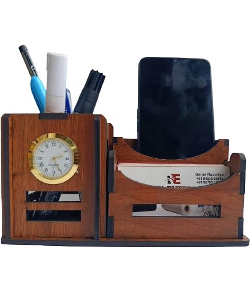 BIG BOSS ENTERPRISES 3 in 1 Pen Stand with Visiting Card & Mobile Holder Multipurpose Wooden Desk Organizer Pen and Pencil Stand for Office Table with Business Card Holder Box and Mobile Stand - Stationery | Buy online on ZillyBuy