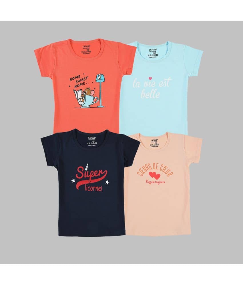 CATCUB Pack of 4 Girls 100% Cotton T-Shirt ( Multicolor )