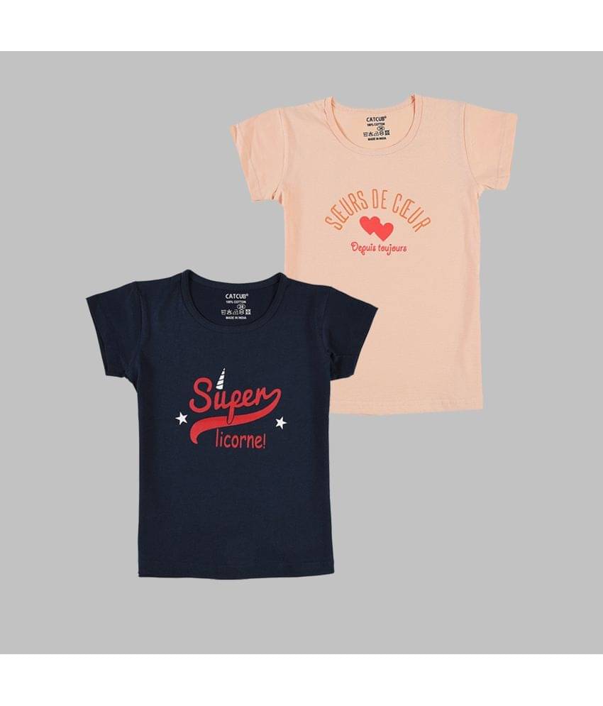     			CATCUB Pack of 2 Girls 100% Cotton T-Shirt ( Multicolor )