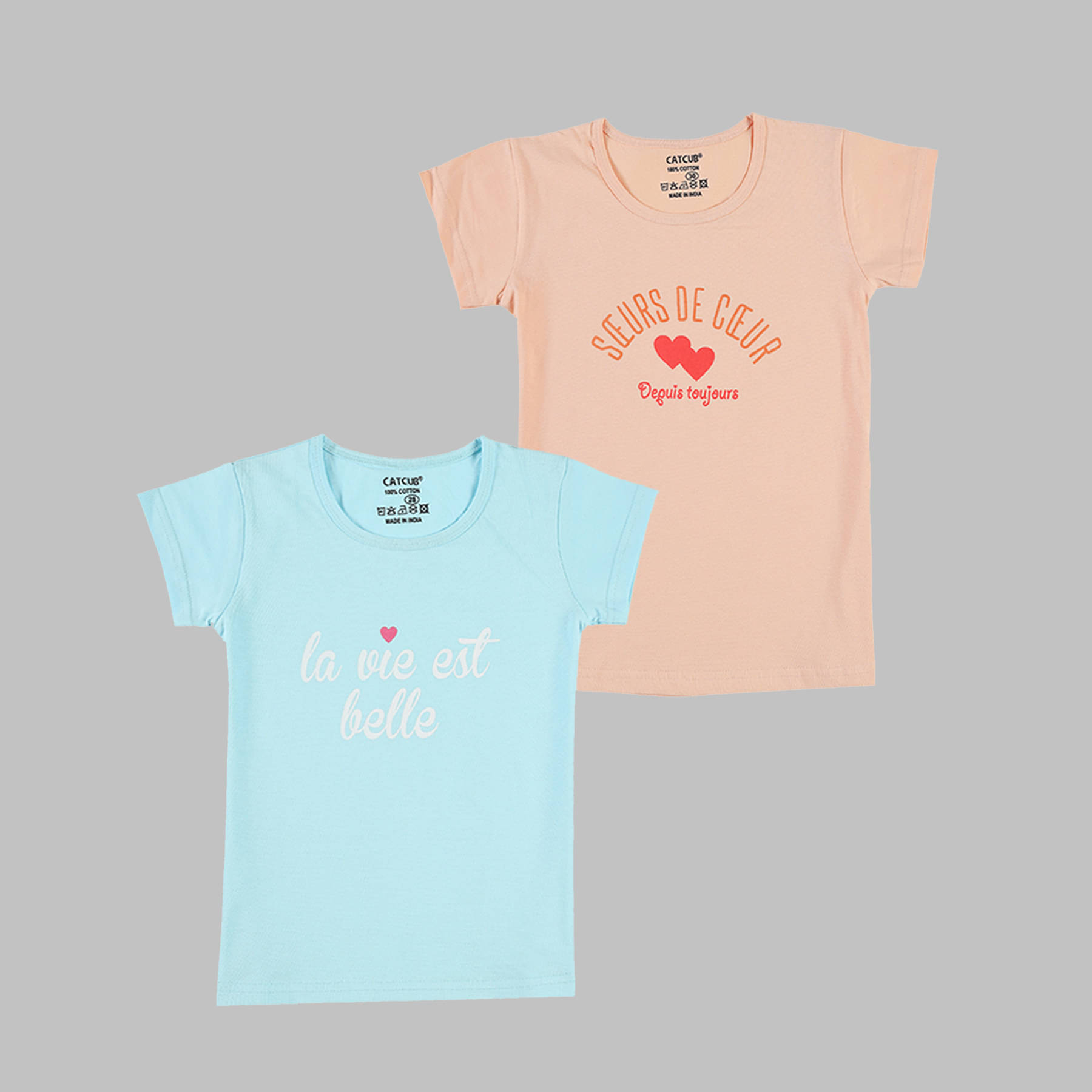     			CATCUB Pack of 2 Girls 100% Cotton T-Shirt ( Multicolor )