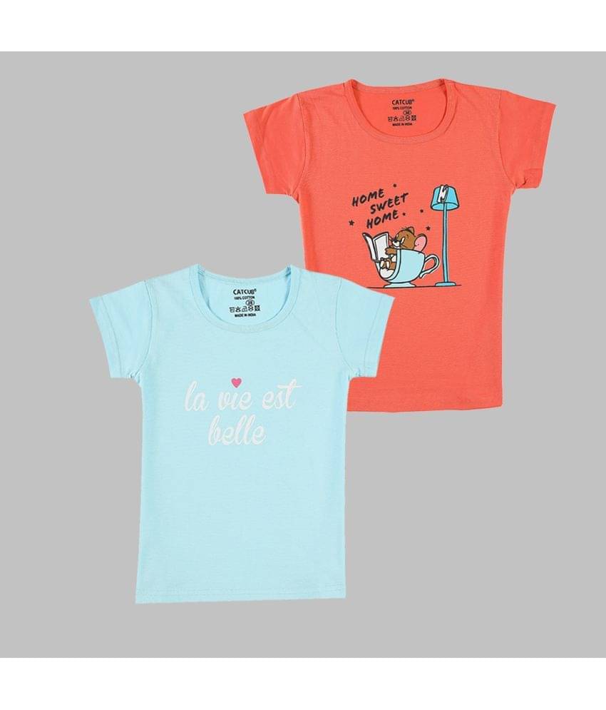     			CATCUB Pack of 2 Girls 100% Cotton T-Shirt ( Multicolor )