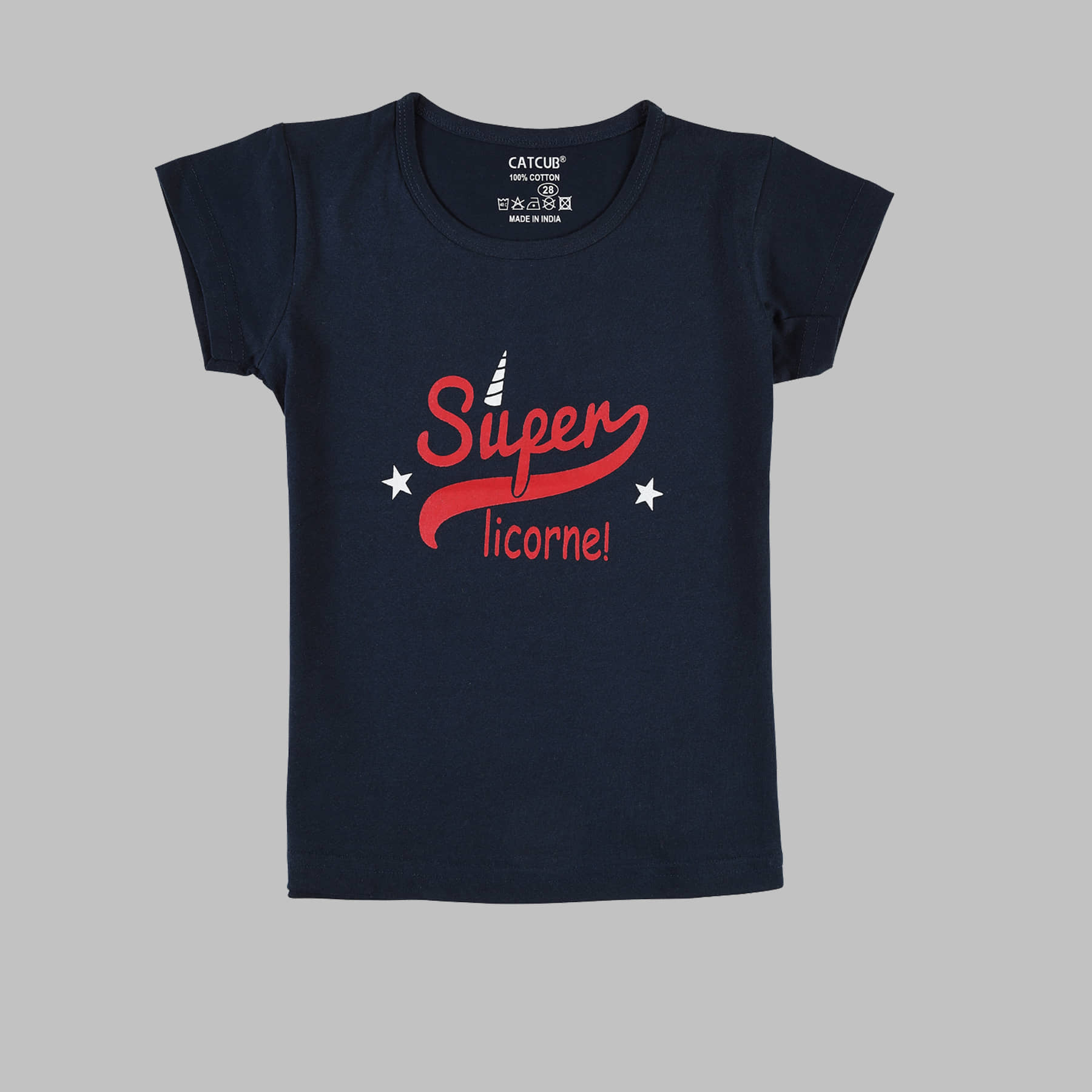 CATCUB Pack of 1 Girls 100% Cotton T-Shirt ( Navy Blue )