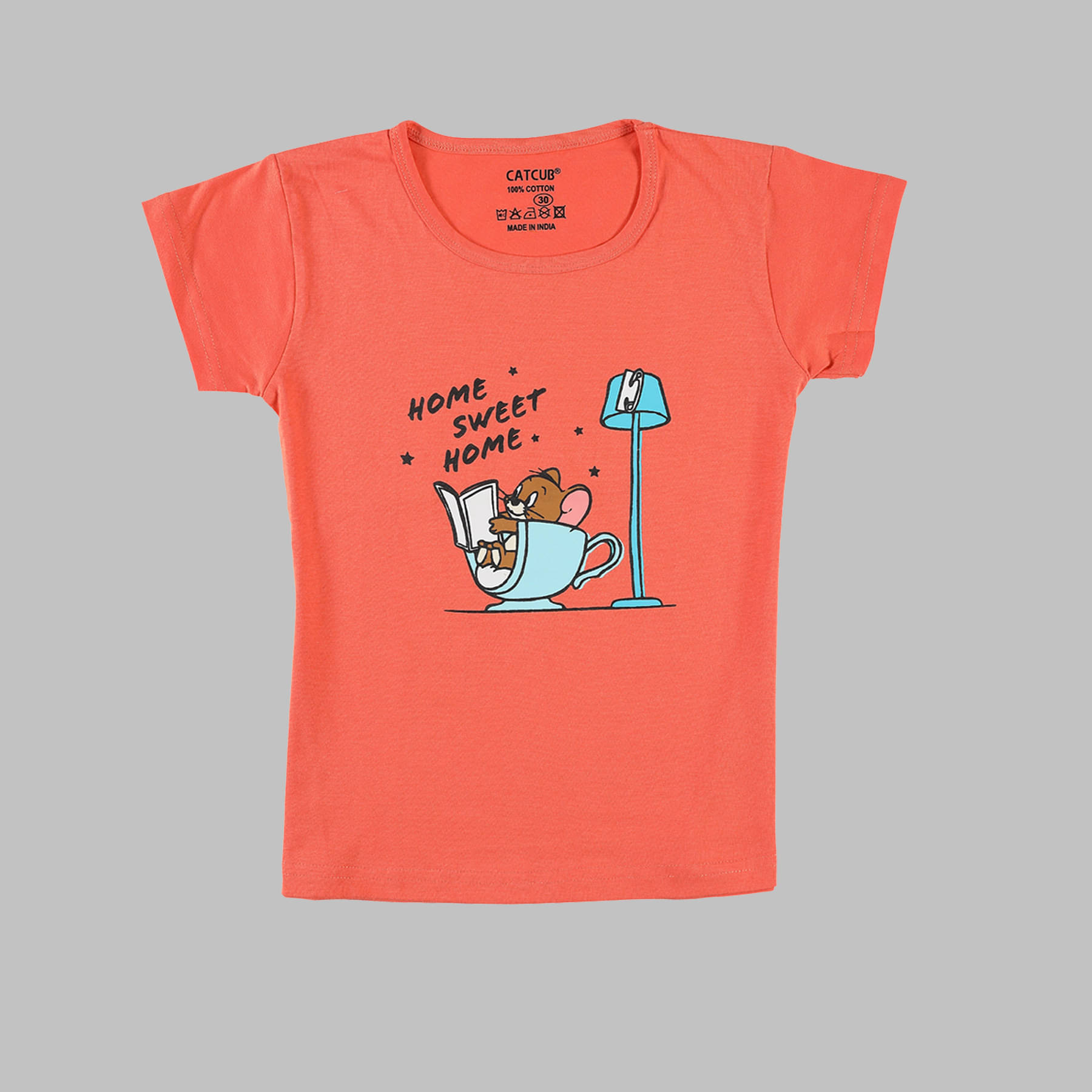     			CATCUB Pack of 1 Girls 100% Cotton T-Shirt ( Orange )