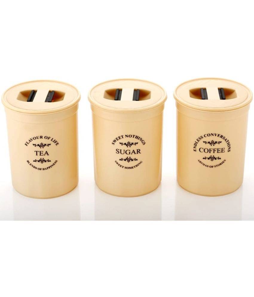     			GEEO Plastic Off White Tea/Coffee/Sugar Container ( Set of 3 )