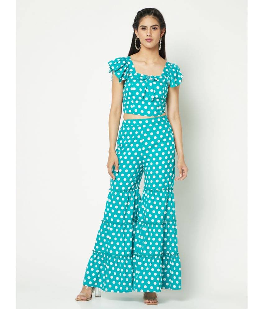     			Glito Women Printed Top With Palazzos Co-Ord Set ( Sea Green )