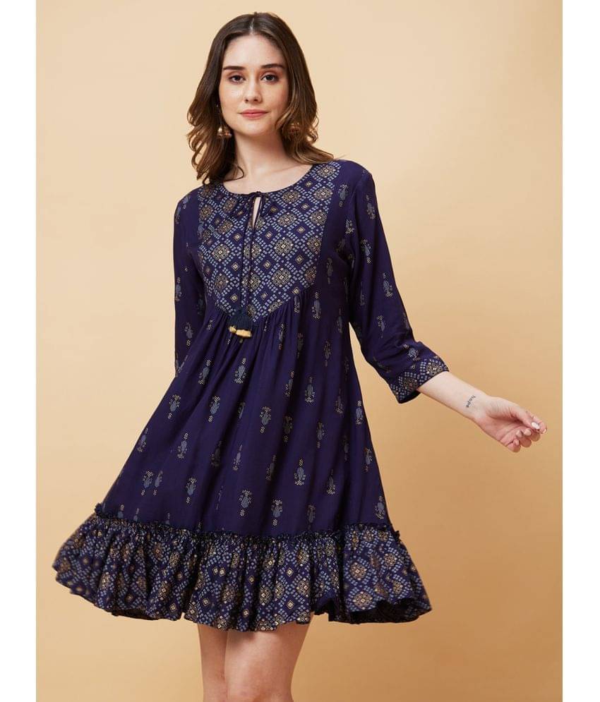 Globus - Blue Viscose Women's A-line Dress ( Pack of 1 )     			Globus - Blue Viscose Women's A-line Dress ( Pack of 1 )