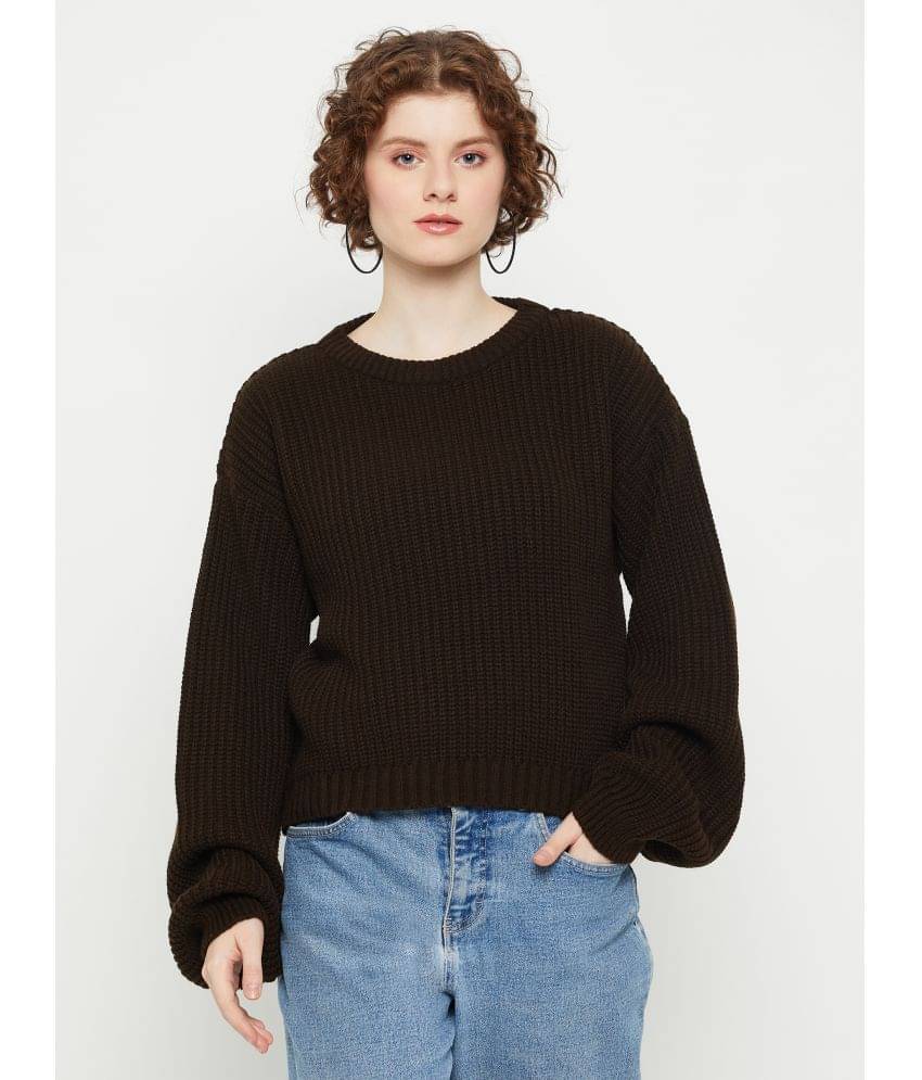 KASMA Women Acro Wool Round Neck Pullover ( Brown ) KASMA Women Acro Wool Round Neck Pullover ( Brown )