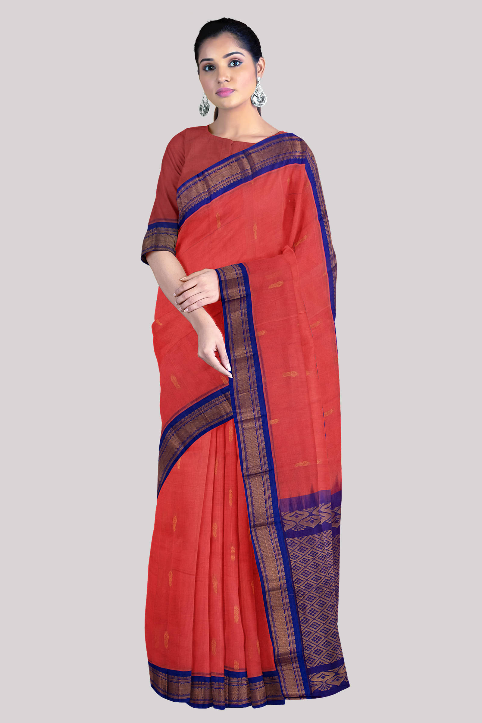     			KSR HANDLOOM PVT LTD Cotton Printed Saree With Unstitched Blouse Piece ( Peach )