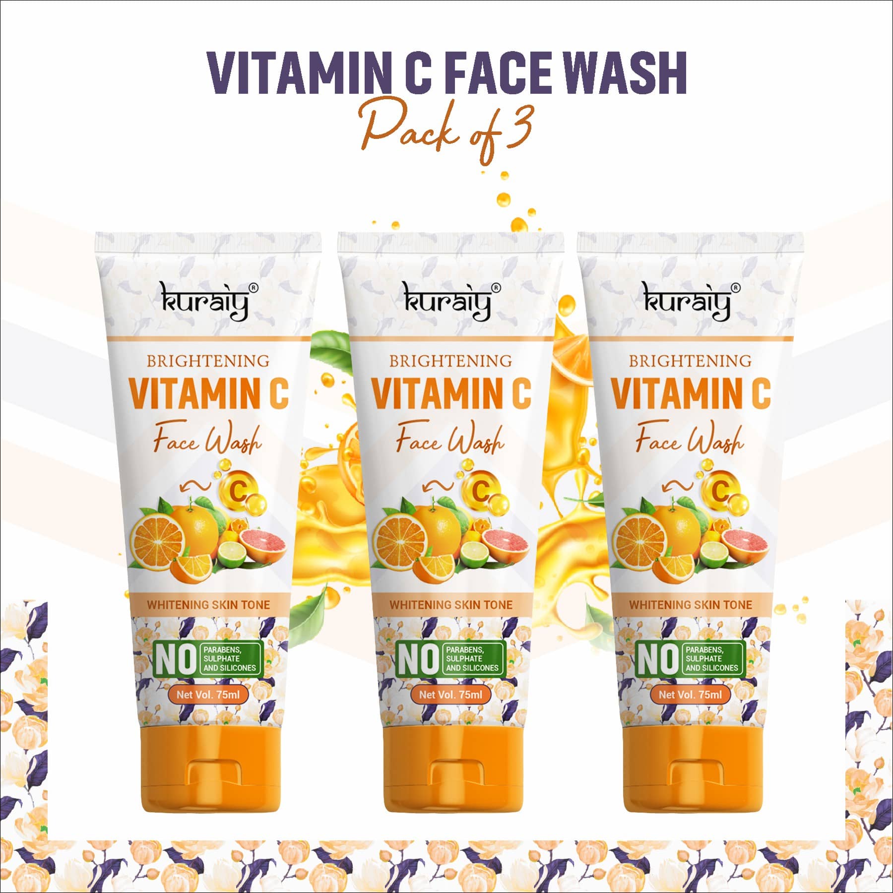 KURAIY Facial Cleanser Face Washing Remove Blackhead Face wash pack of 3