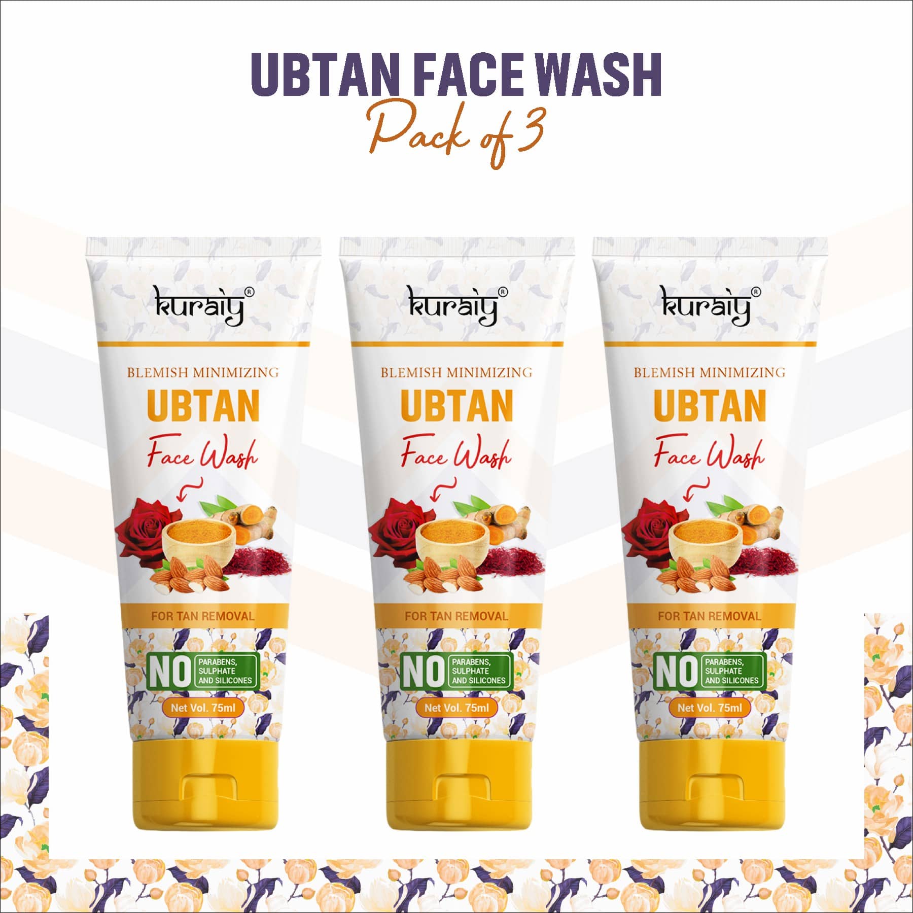 KURAIY Face Wash Cream Deep Moisturizing Cream Face wash Tube pack of 3