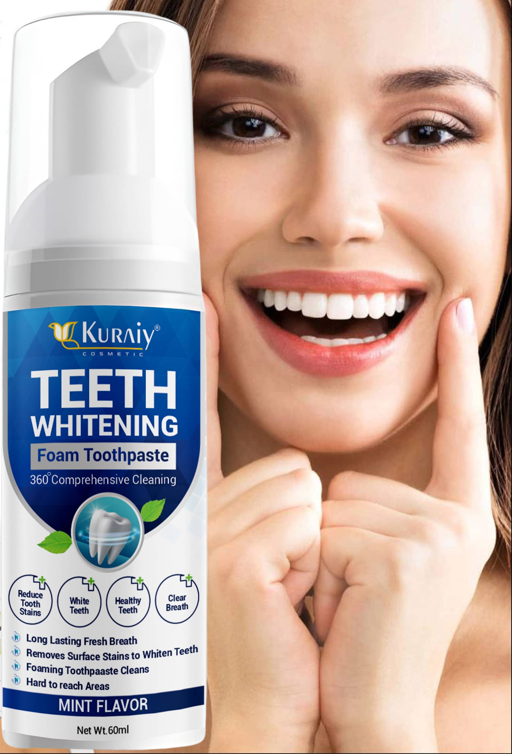     			KURAIY Teeth Whitening Oral Hygiene Breath Toothpaste Foam 60ML