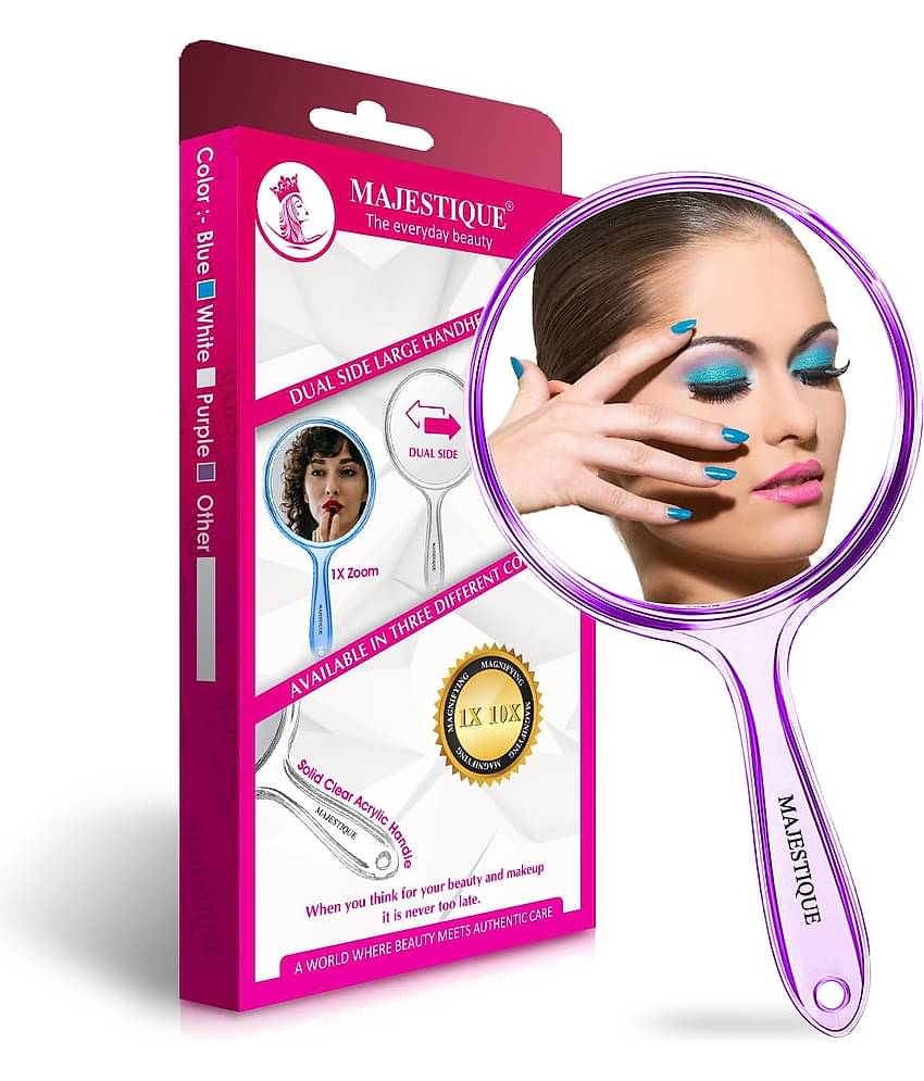 Majestique Dual Side Large Handheld Mirror, 1X/10X Magnifying Perfect for Shaving, Makeup - Purple