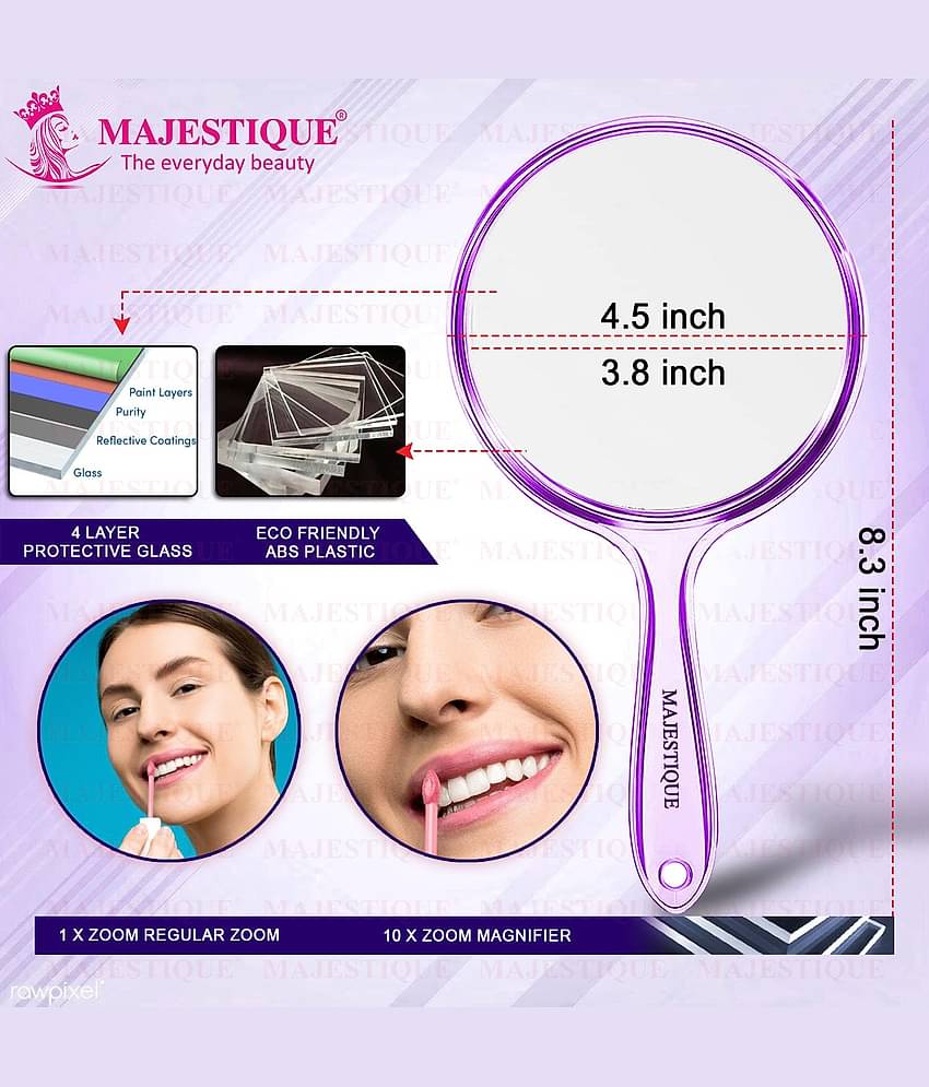 Majestique Dual Side Large Handheld Mirror, 1X/10X Magnifying Perfect for Shaving, Makeup - Purple