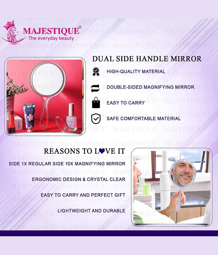 Majestique Dual Side Large Handheld Mirror, 1X/10X Magnifying Perfect for Shaving, Makeup - Purple