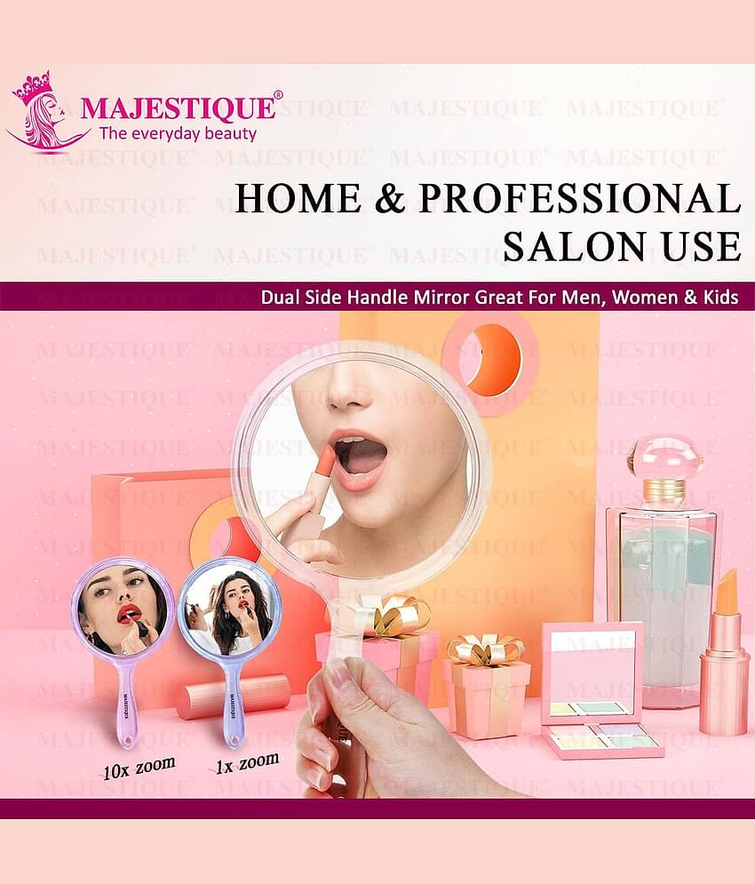 Majestique Dual Side Large Handheld Mirror, 1X/10X Magnifying Perfect for Shaving, Makeup - White