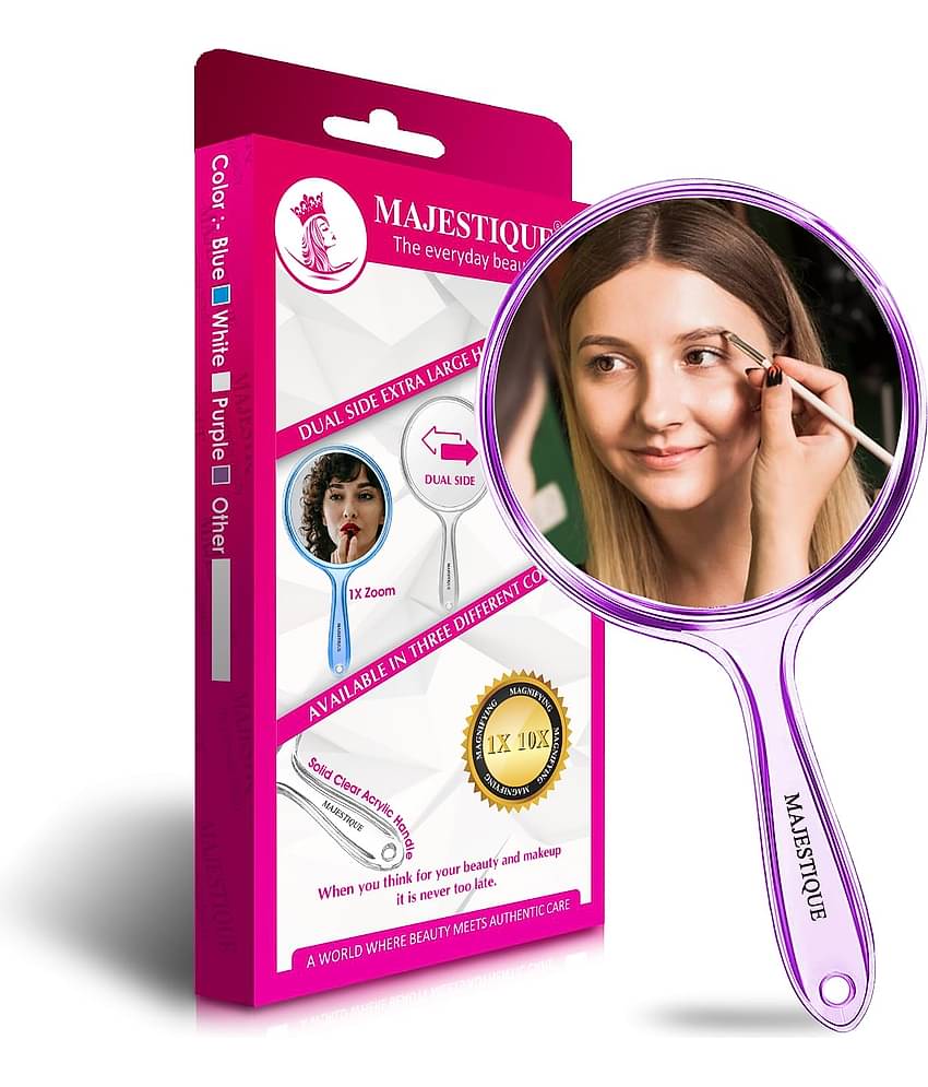 Majestique Dual Side Large Handheld Mirror 1X/10X Magnifying Perfect for Shaving Makeup - Purple