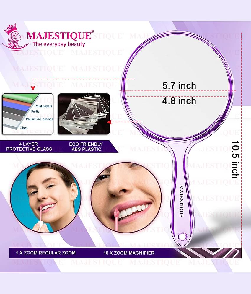 Majestique Dual Side Large Handheld Mirror 1X/10X Magnifying Perfect for Shaving Makeup - Purple