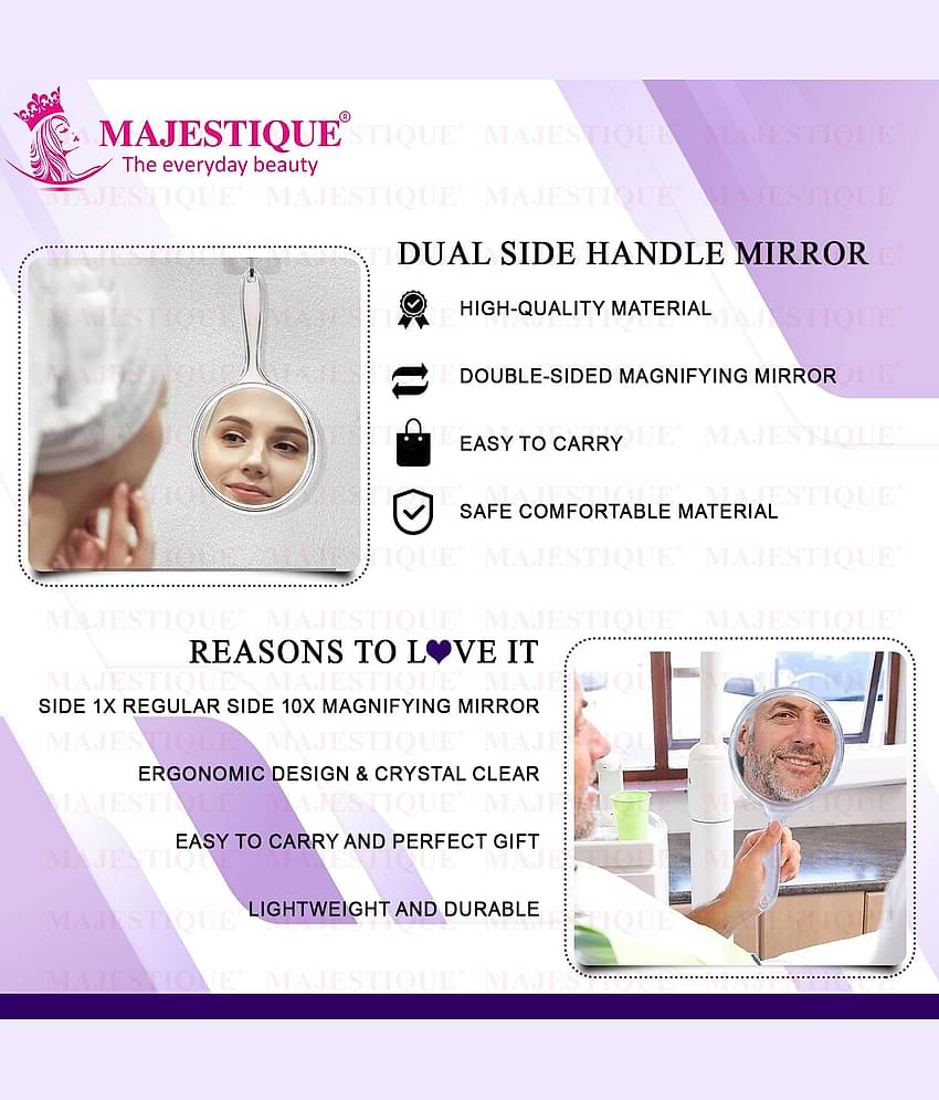 Majestique Dual Side Large Handheld Mirror 1X/10X Magnifying Perfect for Shaving Makeup - Purple