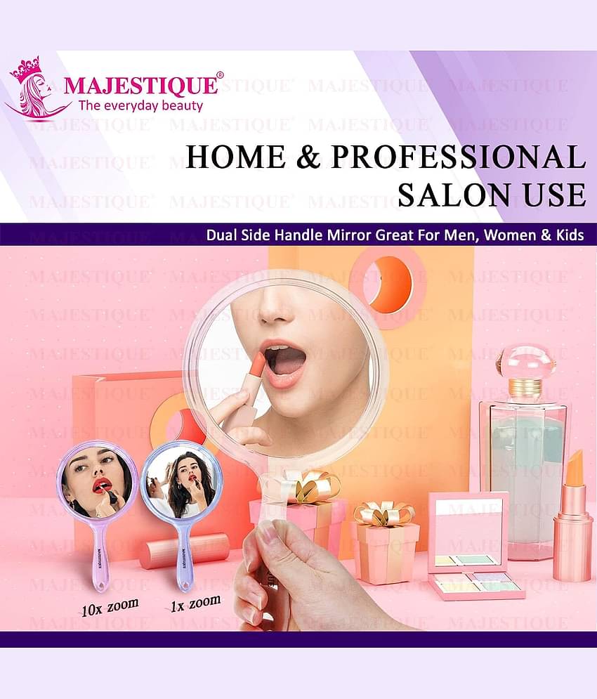 Majestique Dual Side Large Handheld Mirror 1X/10X Magnifying Perfect for Shaving Makeup - Purple